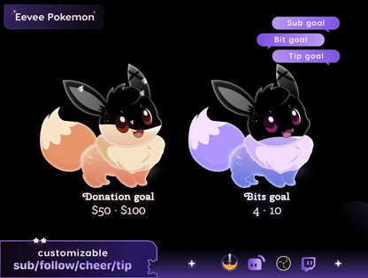 Pokémon Eevee Character Liquid Filling Goal Widget is fully customisable for Twitch Streamlabs, TikTok Studio, and Streamelements