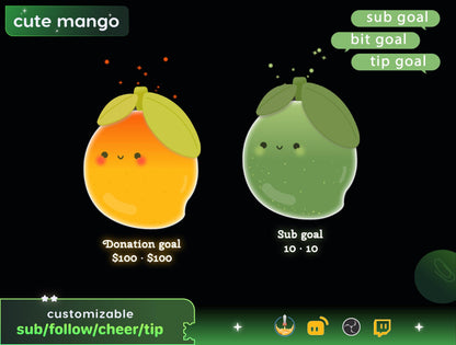 Cute Mango Liquid Filling Goal Widget is fully customisable for Twitch Streamlabs, TikTok Studio, and Streamelements.