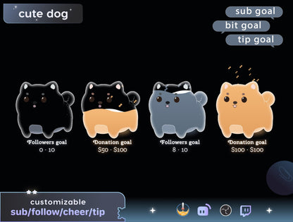 Cute Dog Liquid Filling Goal Widget is fully customisable for Twitch Streamlabs, TikTok Studio, and Streamelements.