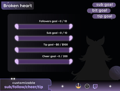 Broken Heart Bar Goal Widget: Twitch StreamElements & OBS (Digital Download)