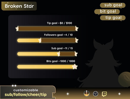 Customizable Broken Star Bar Goal Widget for Twitch OBS Streamelements (Digital Download)