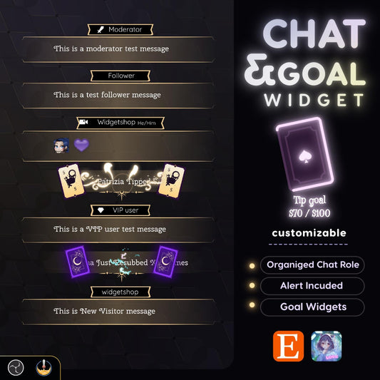 Tarot Card Twitch Stream Widget: Minimalist Chat and Goal Alerts (StreamElements)