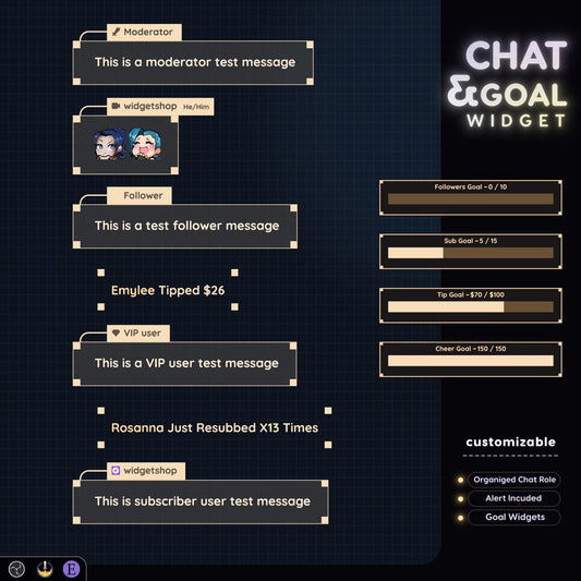 Minimal Line Chat Widget • Simple Line, Minimal Theme With Pronouns & Alerts for Twitch Streams (StreamElements Only) with Progress Goal