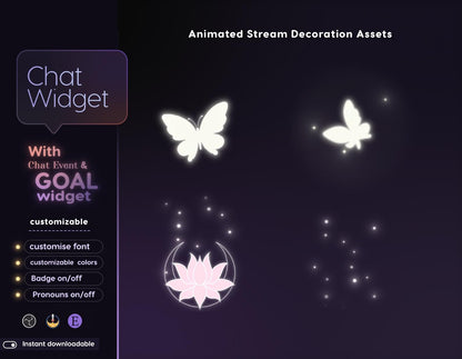 Lotus Butterfly Stream Chat & Goal Widgets: Transparent Glass Theme