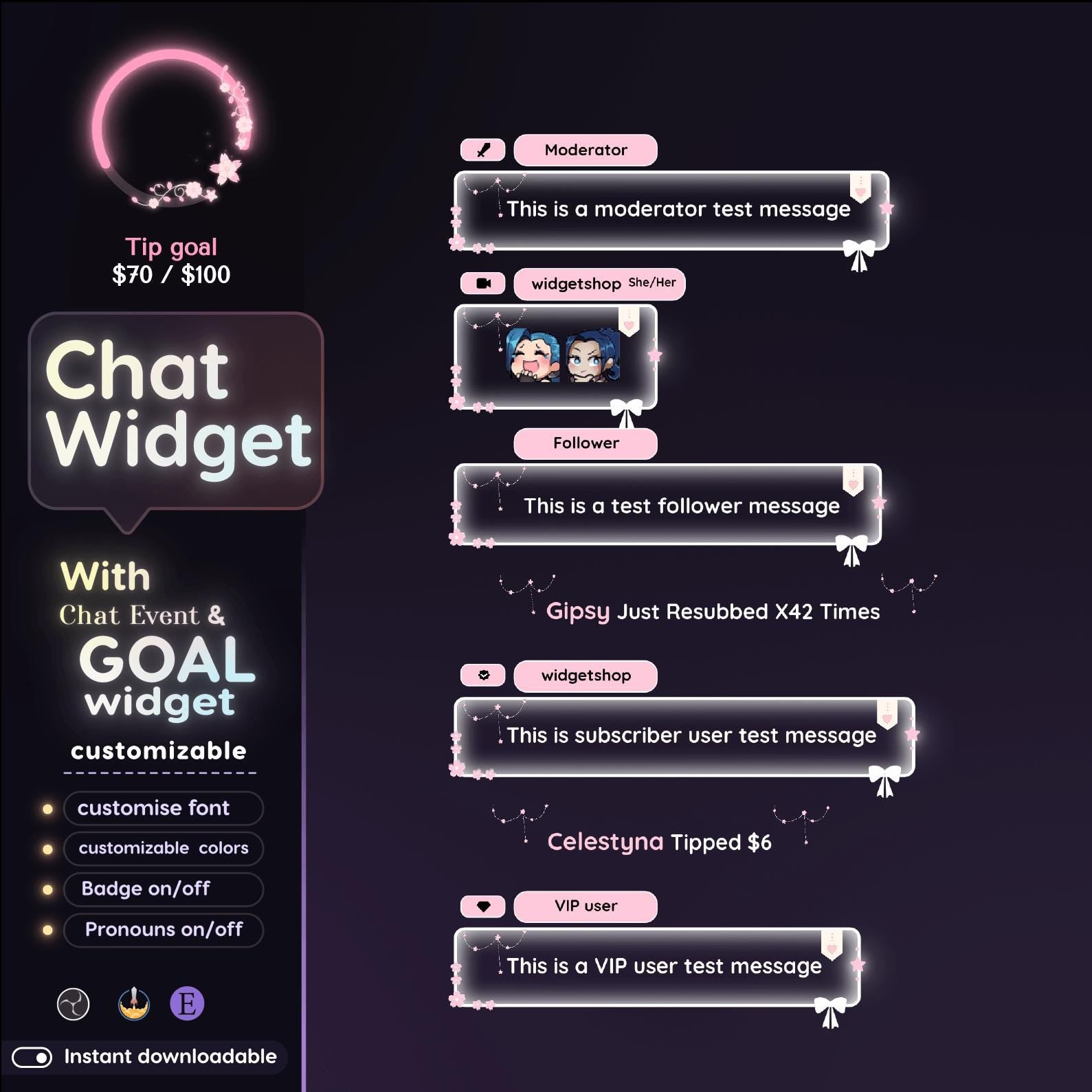Sakura Butterfly Stream Widgets: Transparent Chat & Goal - StreamEleme ...