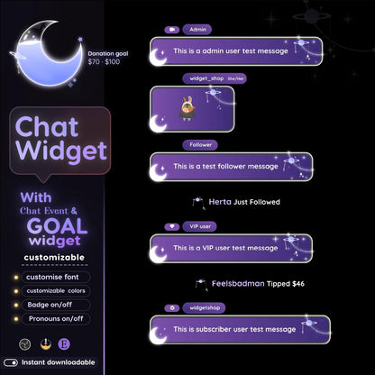 Astro Moon Galaxy Stream Widgets: Glassy Chat & Goal Theme
