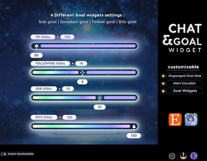 Neon Stream Chat and Goal Widgets: Transparent Glow Theme - StreamElements
