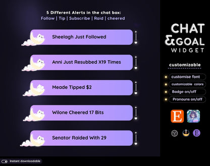 Animated Lunar Cat Stream Widgets: Purple Celestial Theme (StreamElements Only)