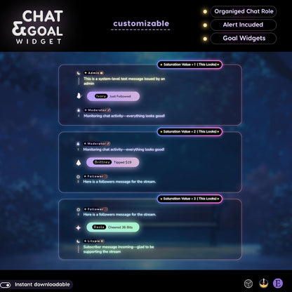 Moon Glow Neon Aesthetic Chat and Goal Stream Widgets - Minimal,Neon Light, Elegant Glow Theme Clean Vibe Streamelement Only