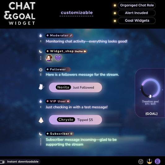 Moon Glow Neon Aesthetic Chat and Goal Stream Widgets - Minimal,Neon Light, Elegant Glow Theme Clean Vibe Streamelement Only