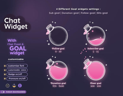 Sakura Butterfly Stream Widgets: Pastel Chat & Goal Theme (StreamElements Only)