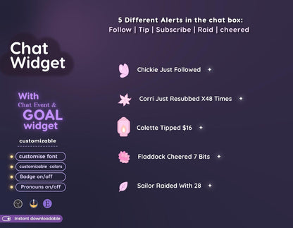 Sakura Butterfly Stream Widgets: Pastel Chat & Goal Theme (StreamElements Only)