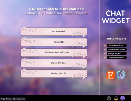 Rose flower nature aesthetic Chat Stream Widgets - Minimal, Flower Theme Clean Vibe Streamelement Only