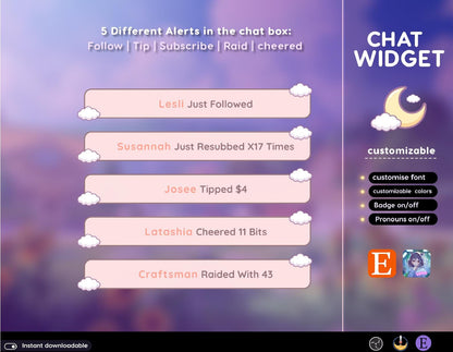 Pastel Cloud Moon Chat Widget: StreamElements Theme