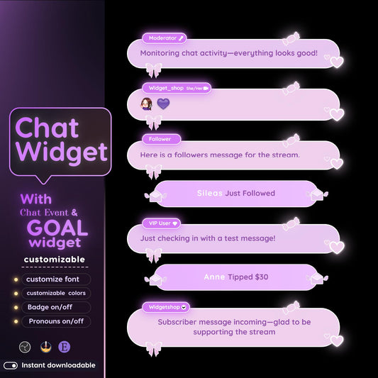 Kawaii Stream Chat Widget: Pastel Love Theme - StreamElements (Digital Download)