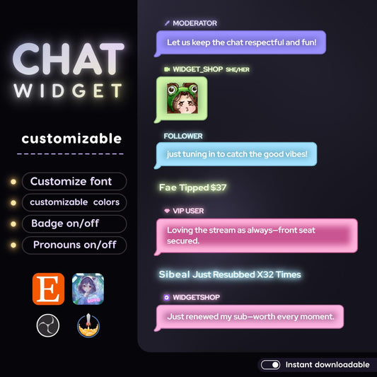 Pastel color minimal chat bubble for Twitch Streamers | Streamlements only setup through OBS