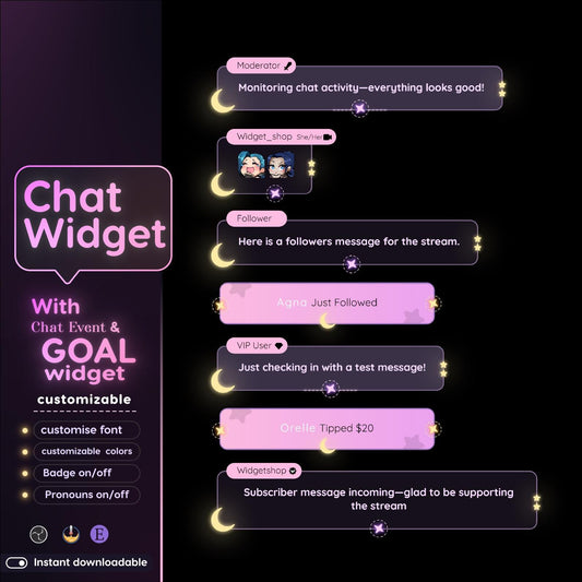 Glowing Moon Chat Stream Widget: Starry Night Theme - StreamElements
