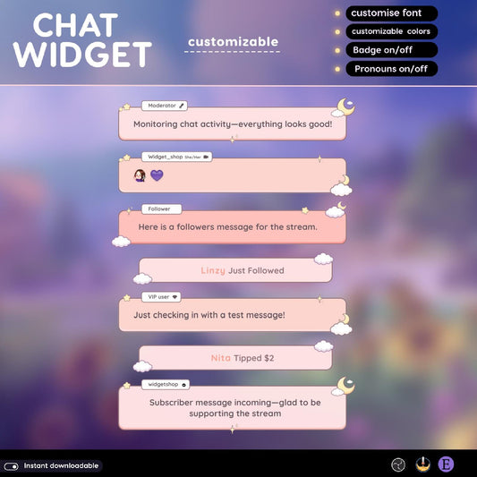 Pastel Cloud Moon Chat Widget: StreamElements Theme