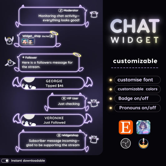 Halloween Spooky Neon Chat Widget: Transparent Neon Glow Theme - StreamElements