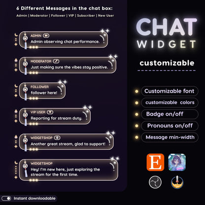 Sparkling Bubble Stream Chat Widgets: Glassy Chat with stars and moons