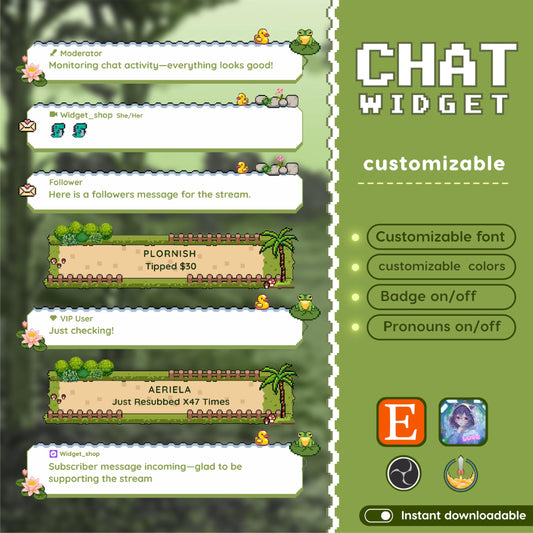 Froggy Pixeleted Chat Widget: Nature, Calm, Green, Froggy Theme - StreamElements