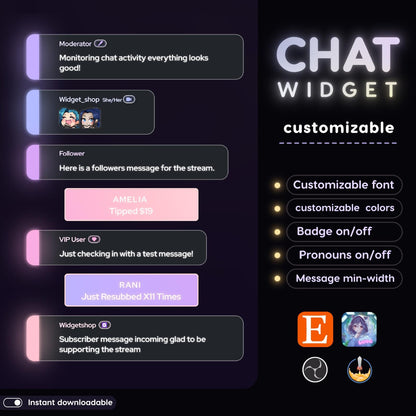 Pastel neon color minimal chat bubble for Twitch Streamers | Streamlements only setup through OBS