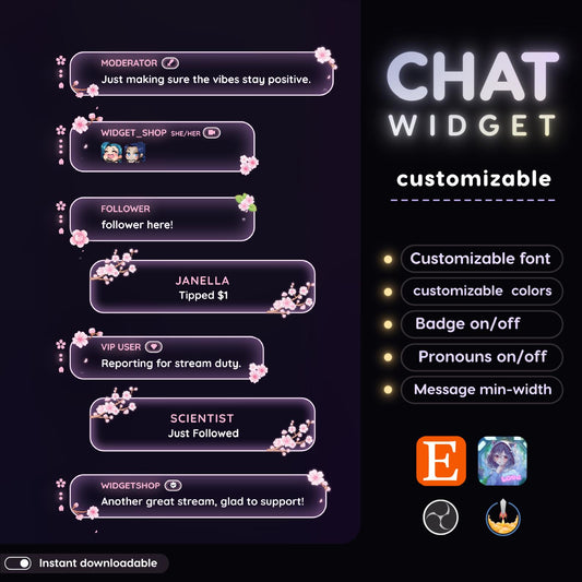 Sparkling Bubble Sakura Flower Stream Chat Widgets: Glassy Chat with flowers and petals