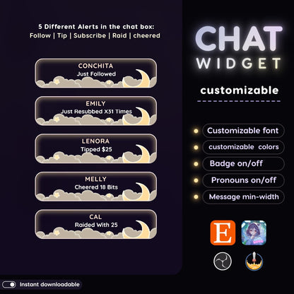 Sparkling Bubble Stream Chat Widgets: Glassy Chat with stars and moons