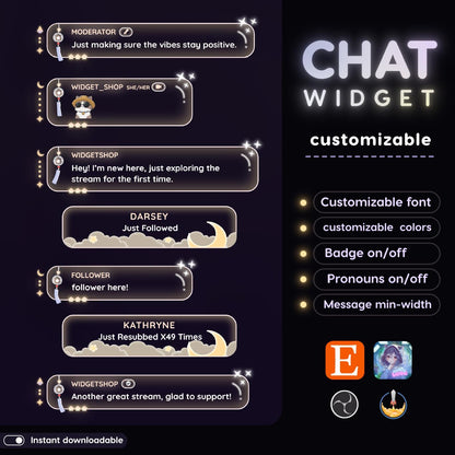 Sparkling Bubble Stream Chat Widgets: Glassy Chat with stars and moons