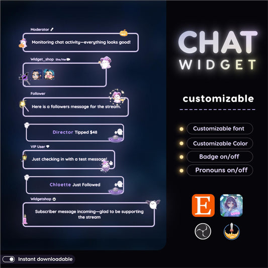 Neon Spooky Ghost Halloween Chat Widget: Transparent Neon Glow Theme - StreamElements