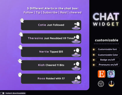 Spooky ghost Vibes Halloween Chat Widget: Transparent Neon Glow Theme - StreamElements