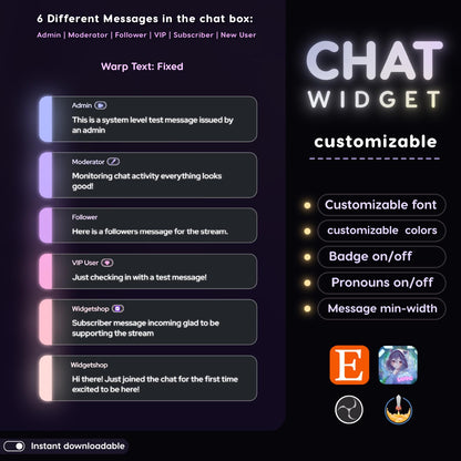 Pastel neon color minimal chat bubble for Twitch Streamers | Streamlements only setup through OBS