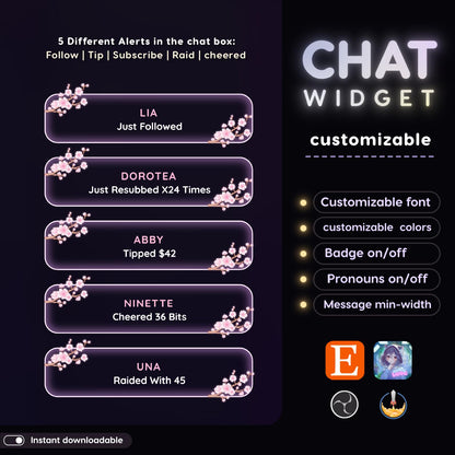 Sparkling Bubble Sakura Flower Stream Chat Widgets: Glassy Chat with flowers and petals