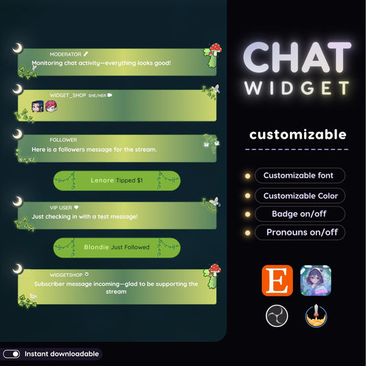 Mushroom Cottagecore Stream Chat Widget: Twitch & Streamelements (Digital Download)